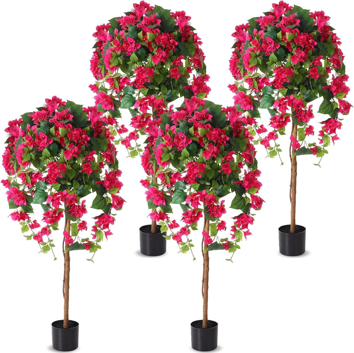 4 Pcs 4 ft Bougainvillea Artificial Tree with Flowers for Outdoors Tall Fake Bougainvillea Tree in Plastic Pot for Outdoor Indoor Home Office Wedding Decor