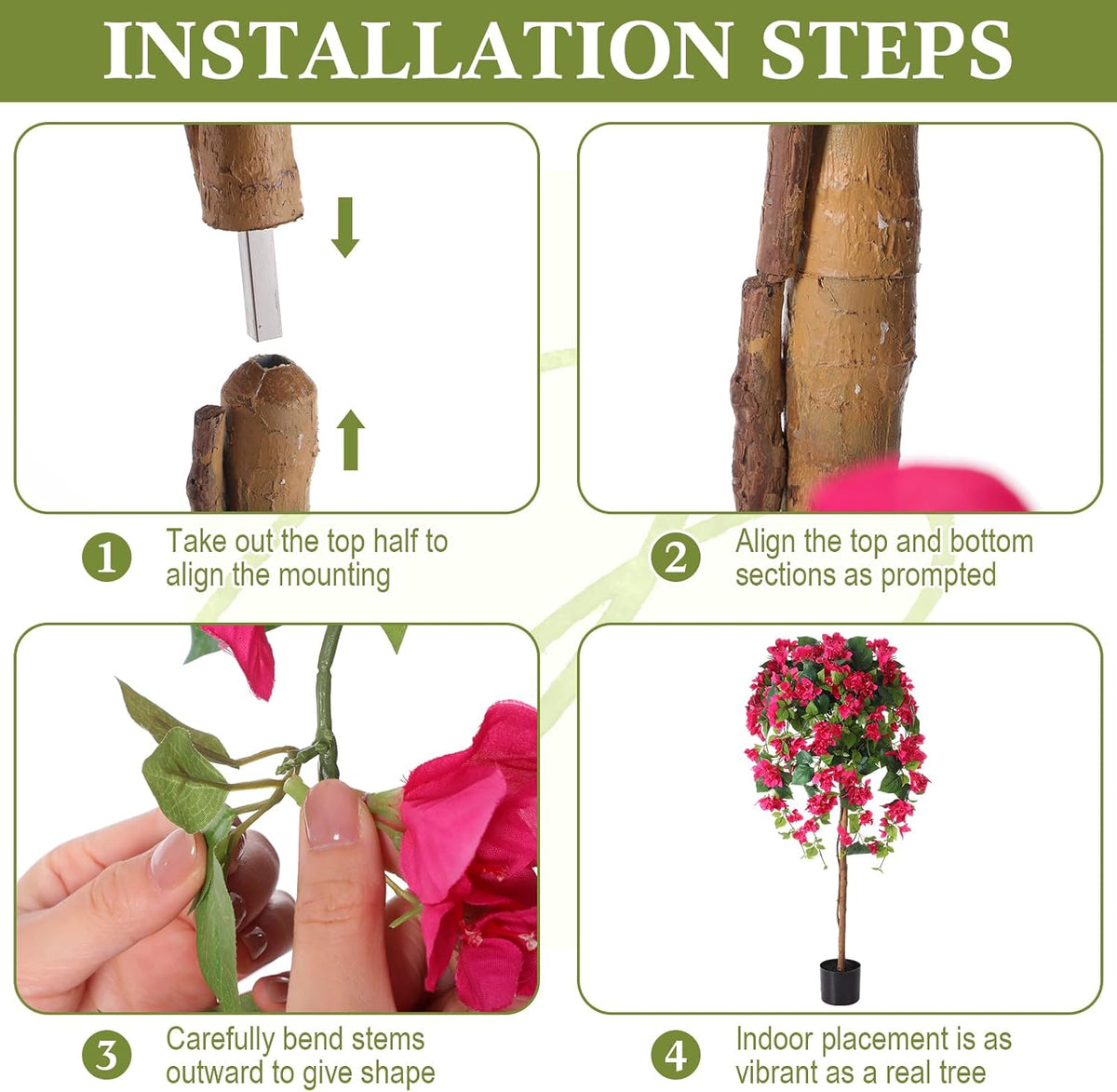 4 Pcs 4 ft Bougainvillea Artificial Tree with Flowers for Outdoors Tall Fake Bougainvillea Tree in Plastic Pot for Outdoor Indoor Home Office Wedding Decor