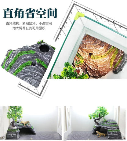 Reptile Simulation Rock Hide-Resin Amphibian Hideouts Cave Size 3.94'' x 1.77'' with Plastic Tree 7.87'',Habitat for Bearded Dragon Turtles Lizards Snakes Crab Gecko Leopard Spider Fish