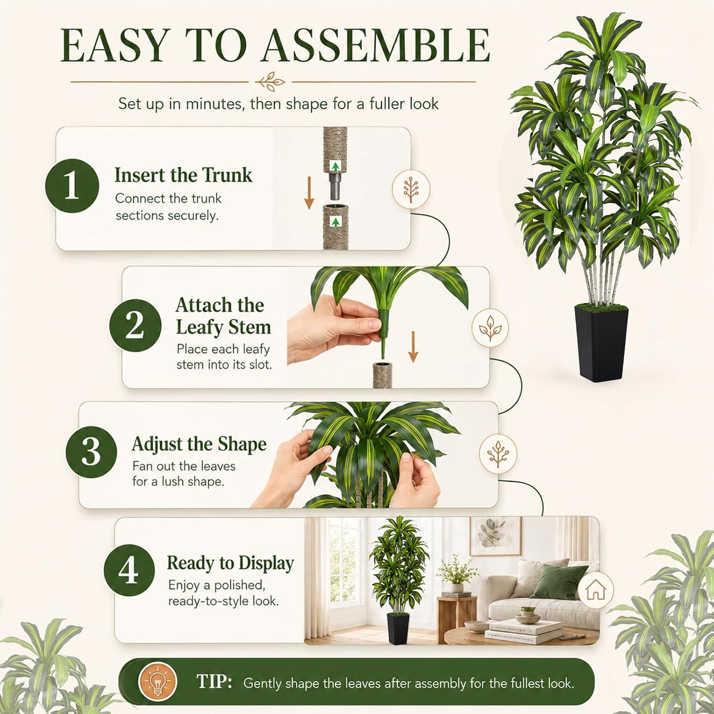 Dracaena Plant Artificial Tree 7Ft Tall Fake Tropical Floor Plants Potted (Real Touch) Artificial Silk Tree Leaf Faux Trees White Tall Planter for Home Office Living Room Indoor Outdoor Decor