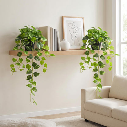 33" Artificial Pothos Hanging Plants Fake Ivy Vine with Pot, 2 Pack