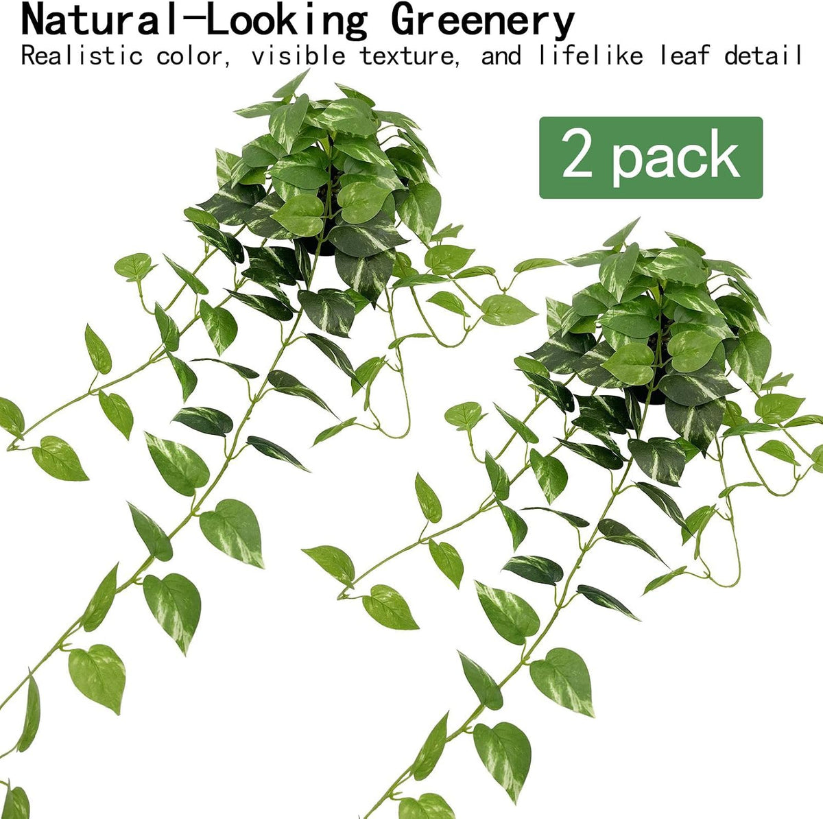 33" Artificial Pothos Hanging Plants Fake Ivy Vine with Pot, 2 Pack