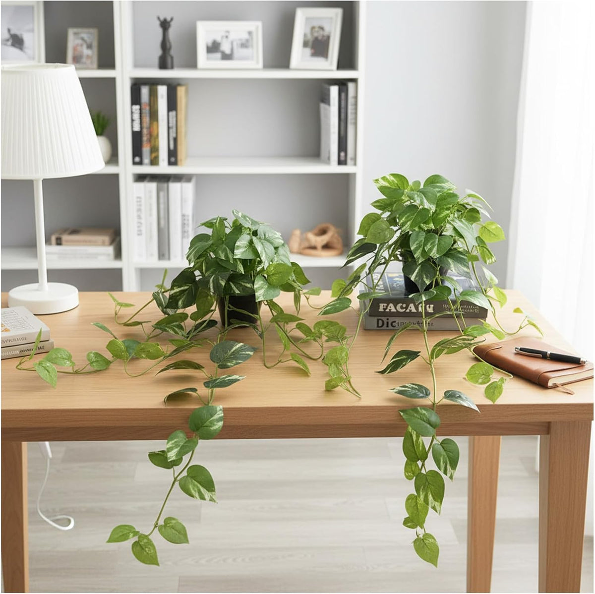 33" Artificial Pothos Hanging Plants Fake Ivy Vine with Pot, 2 Pack