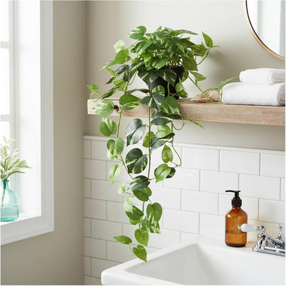 33" Artificial Pothos Hanging Plants Fake Ivy Vine with Pot, 2 Pack
