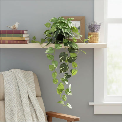 33" Artificial Pothos Hanging Plants Fake Ivy Vine with Pot, 2 Pack