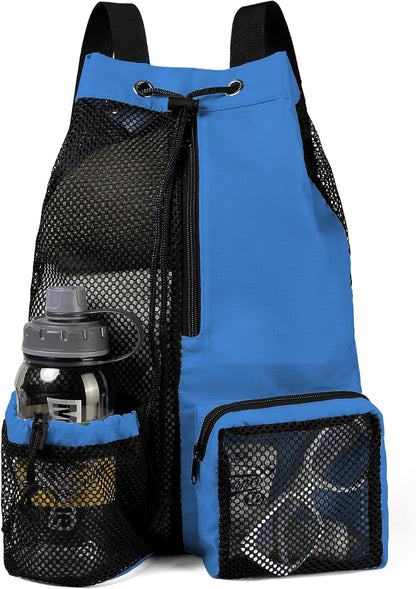 Gym Bags for Men Women Mesh Drawstring Backpack for Swim Sports Workout Gear Gifts for Swimmers Beach Pool Wrestling Backpack Cinch Bag With 3 Pockets Neon Yellow XLarge