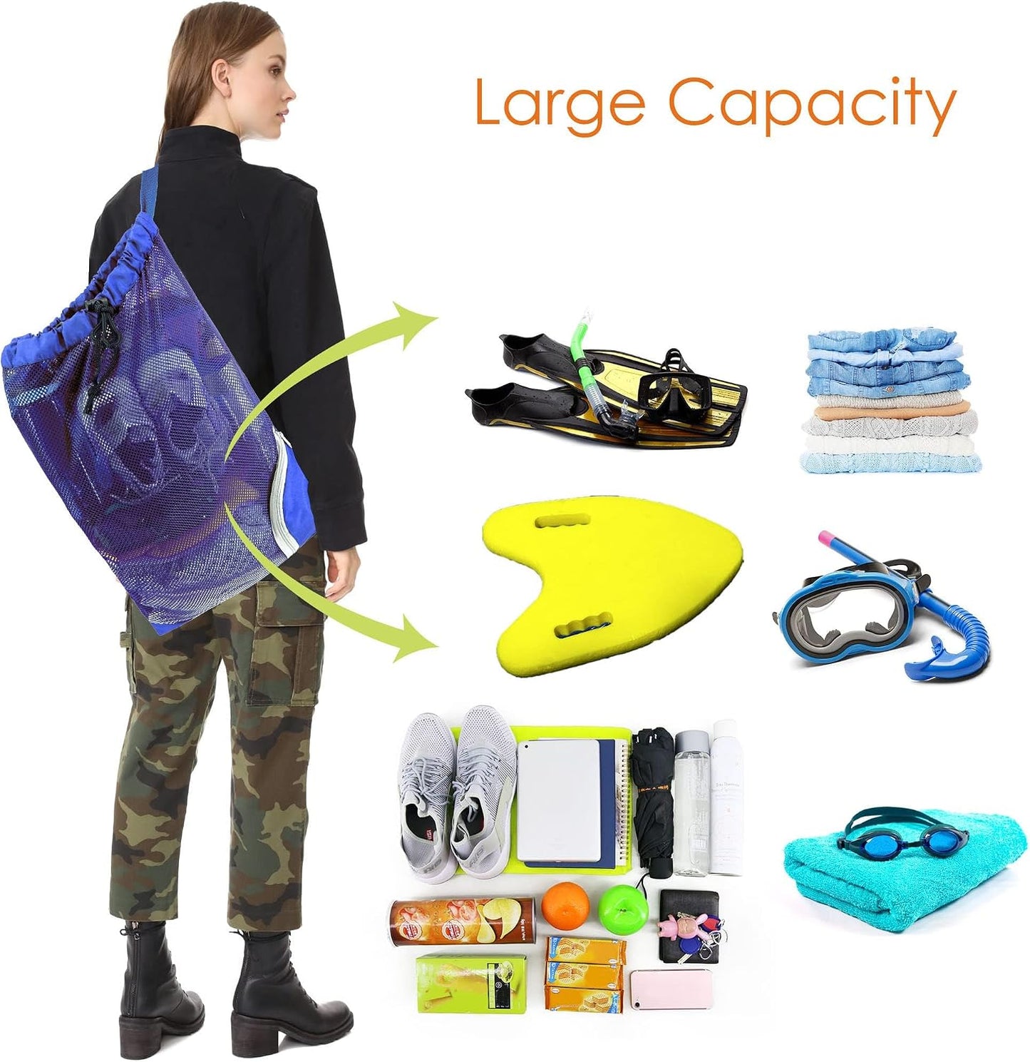 Gym Bags for Men Women Mesh Drawstring Backpack for Swim Sports Workout Gear Gifts for Swimmers Beach Pool Wrestling Backpack Cinch Bag With 3 Pockets Neon Yellow XLarge