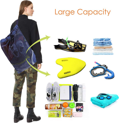 Gym Bags for Men Women Mesh Drawstring Backpack for Swim Sports Workout Gear Gifts for Swimmers Beach Pool Wrestling Backpack Cinch Bag With 3 Pockets Neon Yellow XLarge