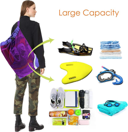 Gym Bags for Men Women Mesh Drawstring Backpack for Swim Sports Workout Gear Gifts for Swimmers Beach Pool Wrestling Backpack Cinch Bag With 3 Pockets Neon Yellow XLarge