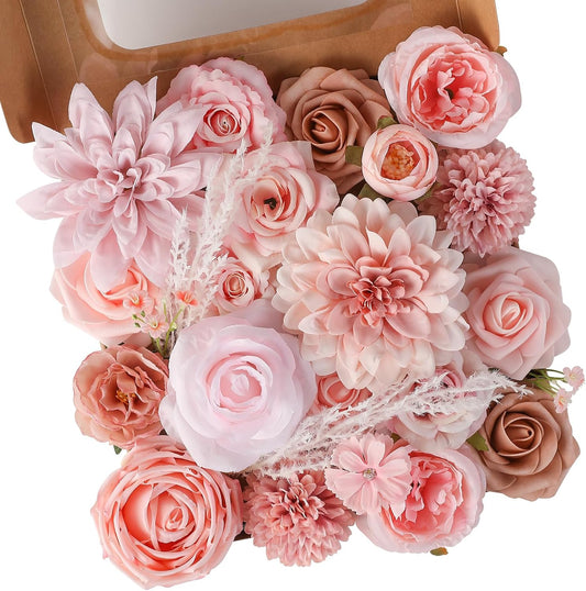 Floweroyal Artificial Flowers Combo Purple Flowers Mix Silk Flowers Dahlia Roses with Stems for DIY Wedding Bridal Bouquets, Baby Shower, Floral Arrangement, Table Centerpieces, Home Decorations. - Colors A