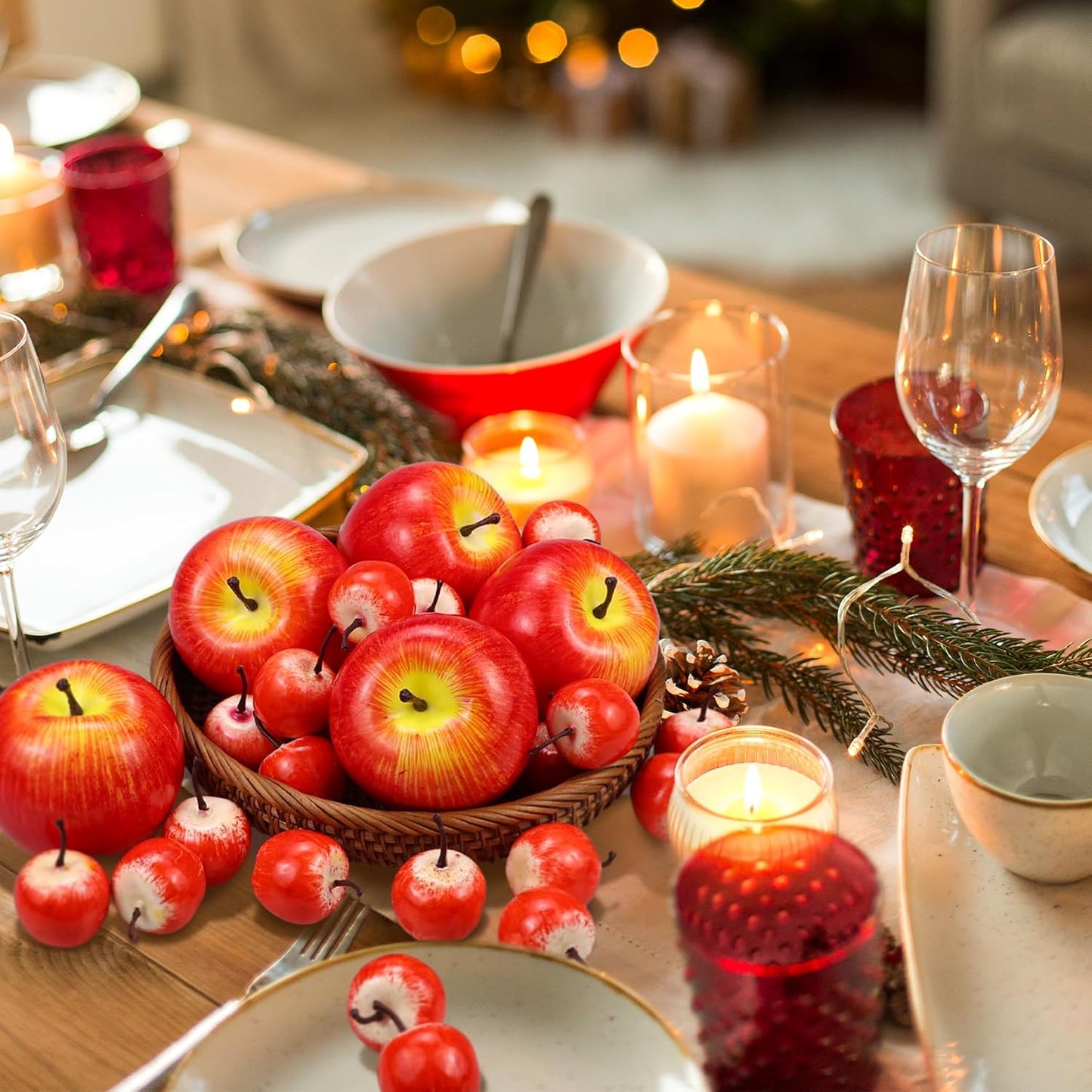 30 Pcs Artificial Red Apples, Fake Red Apples Decorative Fruit Lifelike Faux Apples Decorations Chirstmas, Fake Fruits Apples for Party Home Kitchen Table Basket Decor