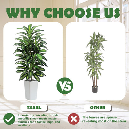 Artificial Dracaena Tree Indoor, 6FT Tall Fake Floor Plants with White Planter & Pebbles, Faux Silk Yucca Tree for Home Office Living Room Bedroom Farmhouse Modern Outdoor Topiary Tree