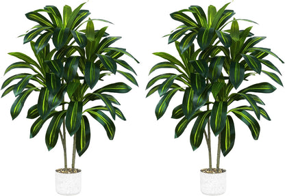Artificial Dracaena Tree Indoor, 6FT Tall Fake Floor Plants with White Planter & Pebbles, Faux Silk Yucca Tree for Home Office Living Room Bedroom Farmhouse Modern Outdoor Topiary Tree