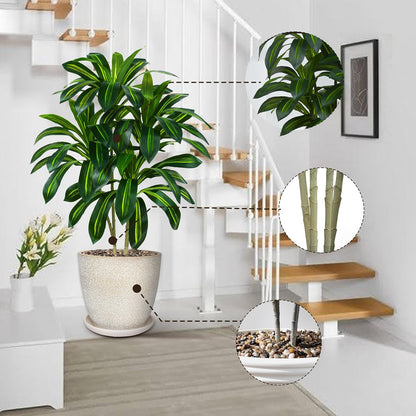Artificial Dracaena Tree Indoor, 6FT Tall Fake Floor Plants with White Planter & Pebbles, Faux Silk Yucca Tree for Home Office Living Room Bedroom Farmhouse Modern Outdoor Topiary Tree