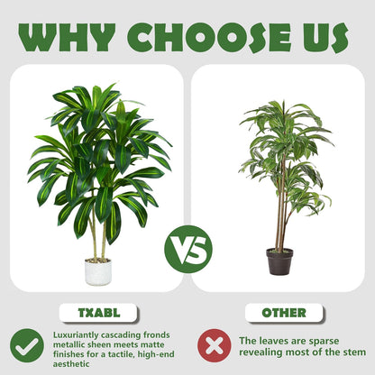 Artificial Dracaena Tree Indoor, 6FT Tall Fake Floor Plants with White Planter & Pebbles, Faux Silk Yucca Tree for Home Office Living Room Bedroom Farmhouse Modern Outdoor Topiary Tree