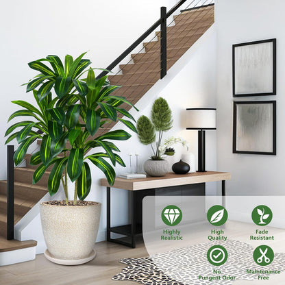 Artificial Dracaena Tree Indoor, 6FT Tall Fake Floor Plants with White Planter & Pebbles, Faux Silk Yucca Tree for Home Office Living Room Bedroom Farmhouse Modern Outdoor Topiary Tree