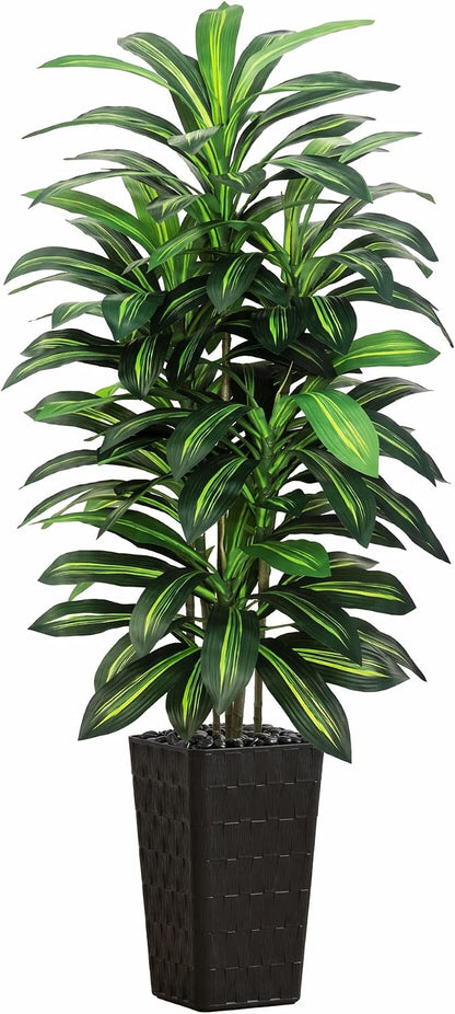 Artificial Dracaena Tree Indoor, 6FT Tall Fake Floor Plants with White Planter & Pebbles, Faux Silk Yucca Tree for Home Office Living Room Bedroom Farmhouse Modern Outdoor Topiary Tree