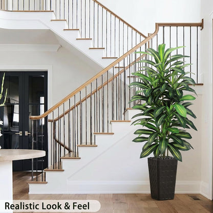 Artificial Dracaena Tree Indoor, 6FT Tall Fake Floor Plants with White Planter & Pebbles, Faux Silk Yucca Tree for Home Office Living Room Bedroom Farmhouse Modern Outdoor Topiary Tree