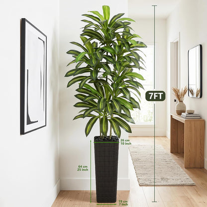 Artificial Dracaena Tree Indoor, 6FT Tall Fake Floor Plants with White Planter & Pebbles, Faux Silk Yucca Tree for Home Office Living Room Bedroom Farmhouse Modern Outdoor Topiary Tree