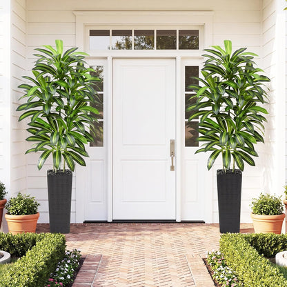 Artificial Dracaena Tree Indoor, 6FT Tall Fake Floor Plants with White Planter & Pebbles, Faux Silk Yucca Tree for Home Office Living Room Bedroom Farmhouse Modern Outdoor Topiary Tree