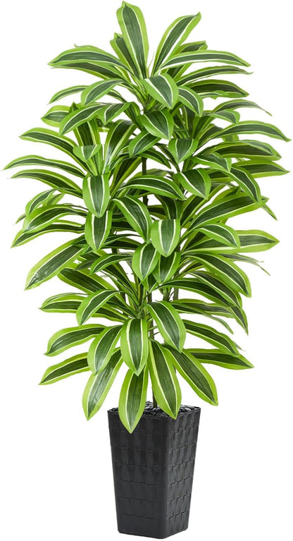 Artificial Dracaena Tree Indoor, 6FT Tall Fake Floor Plants with White Planter & Pebbles, Faux Silk Yucca Tree for Home Office Living Room Bedroom Farmhouse Modern Outdoor Topiary Tree