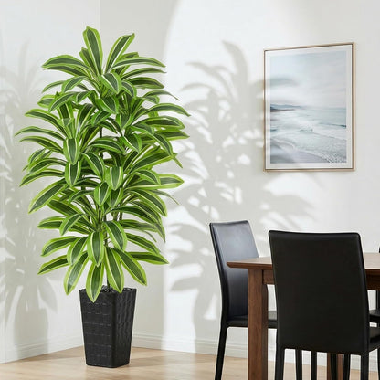 Artificial Dracaena Tree Indoor, 6FT Tall Fake Floor Plants with White Planter & Pebbles, Faux Silk Yucca Tree for Home Office Living Room Bedroom Farmhouse Modern Outdoor Topiary Tree