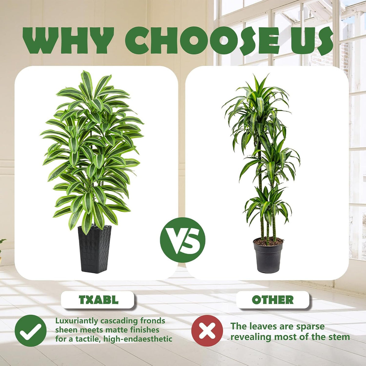 Artificial Dracaena Tree Indoor, 6FT Tall Fake Floor Plants with White Planter & Pebbles, Faux Silk Yucca Tree for Home Office Living Room Bedroom Farmhouse Modern Outdoor Topiary Tree
