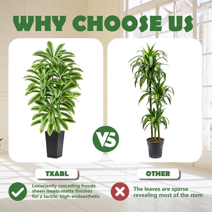 Artificial Dracaena Tree Indoor, 6FT Tall Fake Floor Plants with White Planter & Pebbles, Faux Silk Yucca Tree for Home Office Living Room Bedroom Farmhouse Modern Outdoor Topiary Tree