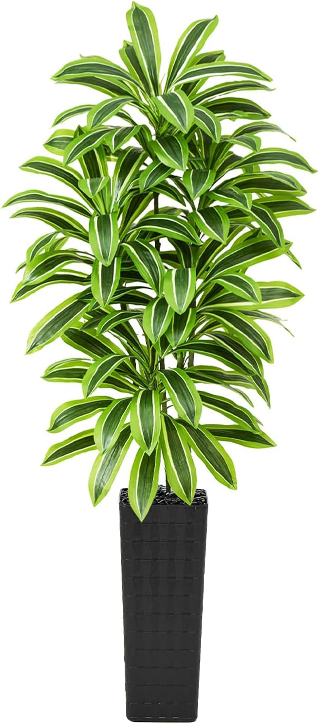 Artificial Dracaena Tree Indoor, 6FT Tall Fake Floor Plants with White Planter & Pebbles, Faux Silk Yucca Tree for Home Office Living Room Bedroom Farmhouse Modern Outdoor Topiary Tree
