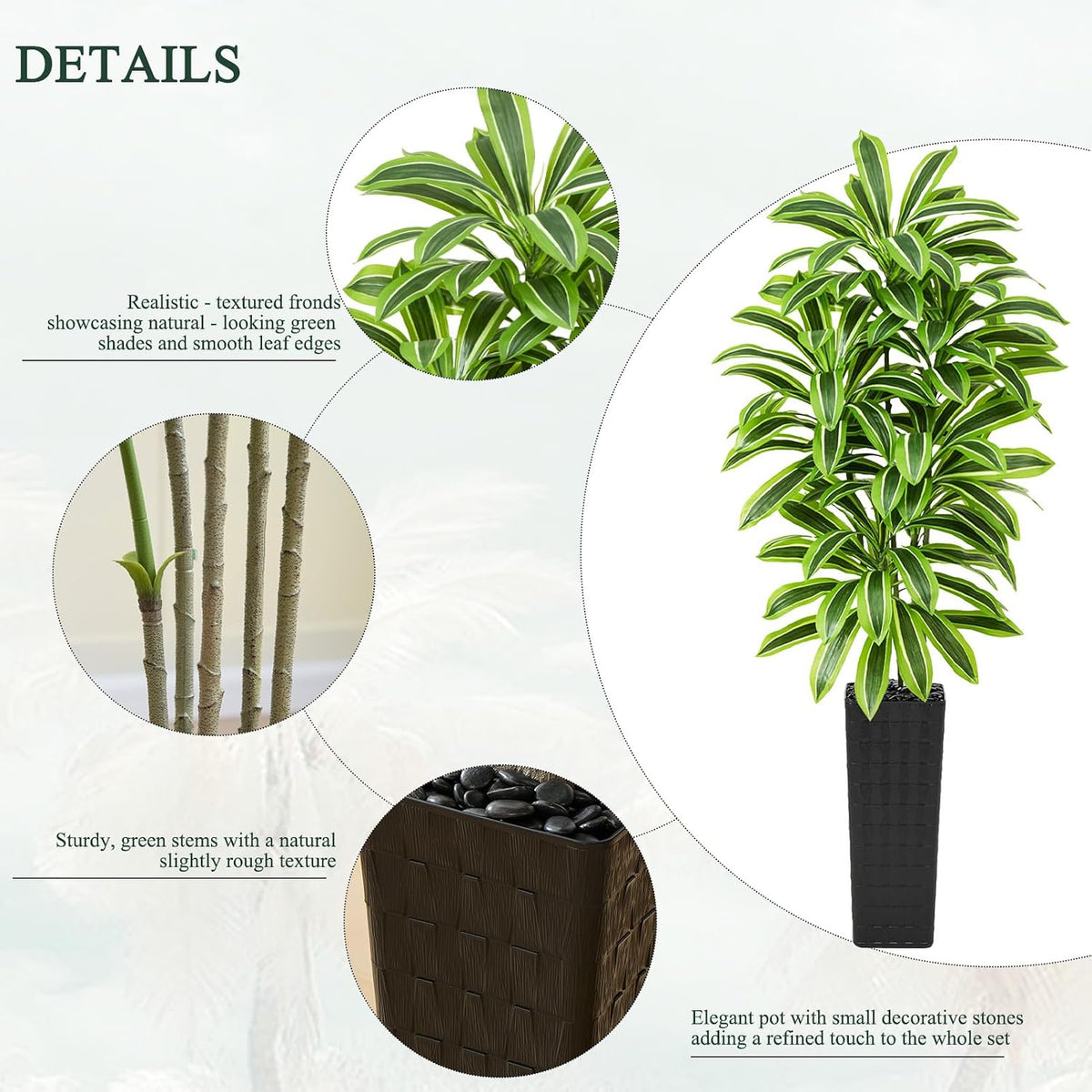 Artificial Dracaena Tree Indoor, 6FT Tall Fake Floor Plants with White Planter & Pebbles, Faux Silk Yucca Tree for Home Office Living Room Bedroom Farmhouse Modern Outdoor Topiary Tree