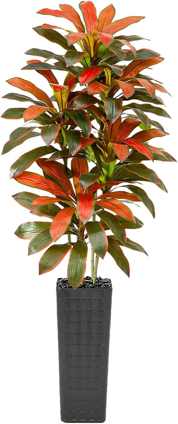 Artificial Dracaena Tree Indoor, 6FT Tall Fake Floor Plants with White Planter & Pebbles, Faux Silk Yucca Tree for Home Office Living Room Bedroom Farmhouse Modern Outdoor Topiary Tree