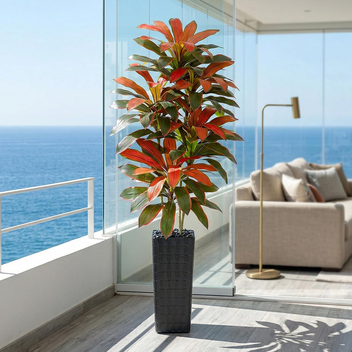 Artificial Dracaena Tree Indoor, 6FT Tall Fake Floor Plants with White Planter & Pebbles, Faux Silk Yucca Tree for Home Office Living Room Bedroom Farmhouse Modern Outdoor Topiary Tree