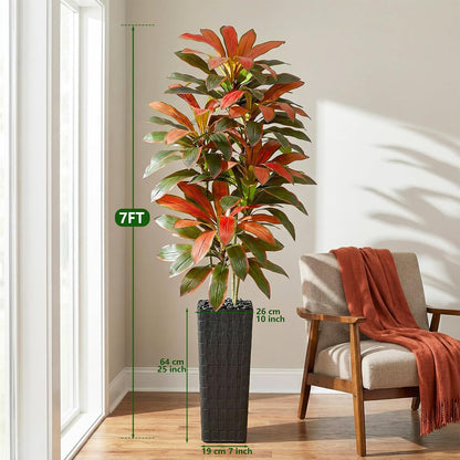 Artificial Dracaena Tree Indoor, 6FT Tall Fake Floor Plants with White Planter & Pebbles, Faux Silk Yucca Tree for Home Office Living Room Bedroom Farmhouse Modern Outdoor Topiary Tree