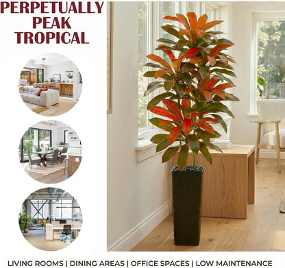 Artificial Dracaena Tree Indoor, 6FT Tall Fake Floor Plants with White Planter & Pebbles, Faux Silk Yucca Tree for Home Office Living Room Bedroom Farmhouse Modern Outdoor Topiary Tree