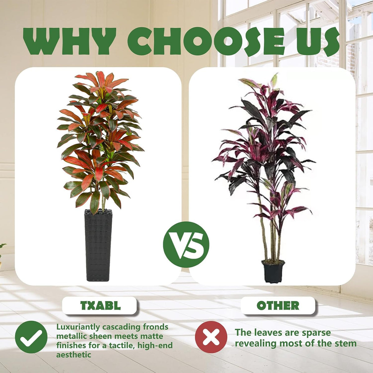 Artificial Dracaena Tree Indoor, 6FT Tall Fake Floor Plants with White Planter & Pebbles, Faux Silk Yucca Tree for Home Office Living Room Bedroom Farmhouse Modern Outdoor Topiary Tree