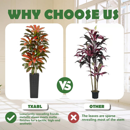 Artificial Dracaena Tree Indoor, 6FT Tall Fake Floor Plants with White Planter & Pebbles, Faux Silk Yucca Tree for Home Office Living Room Bedroom Farmhouse Modern Outdoor Topiary Tree