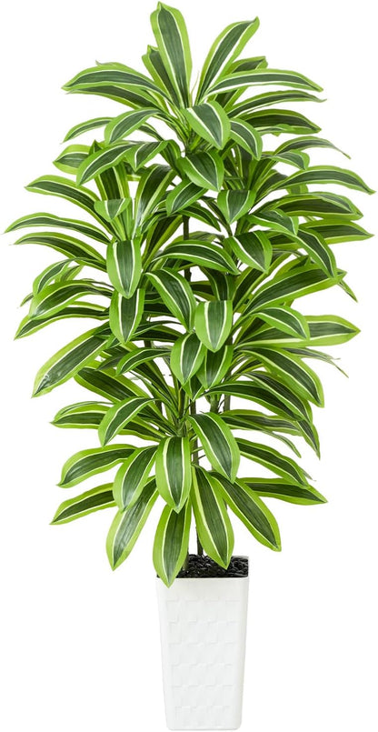 Artificial Dracaena Tree Indoor, 6FT Tall Fake Floor Plants with White Planter & Pebbles, Faux Silk Yucca Tree for Home Office Living Room Bedroom Farmhouse Modern Outdoor Topiary Tree