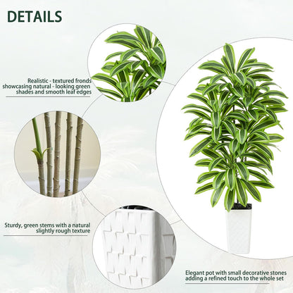 Artificial Dracaena Tree Indoor, 6FT Tall Fake Floor Plants with White Planter & Pebbles, Faux Silk Yucca Tree for Home Office Living Room Bedroom Farmhouse Modern Outdoor Topiary Tree