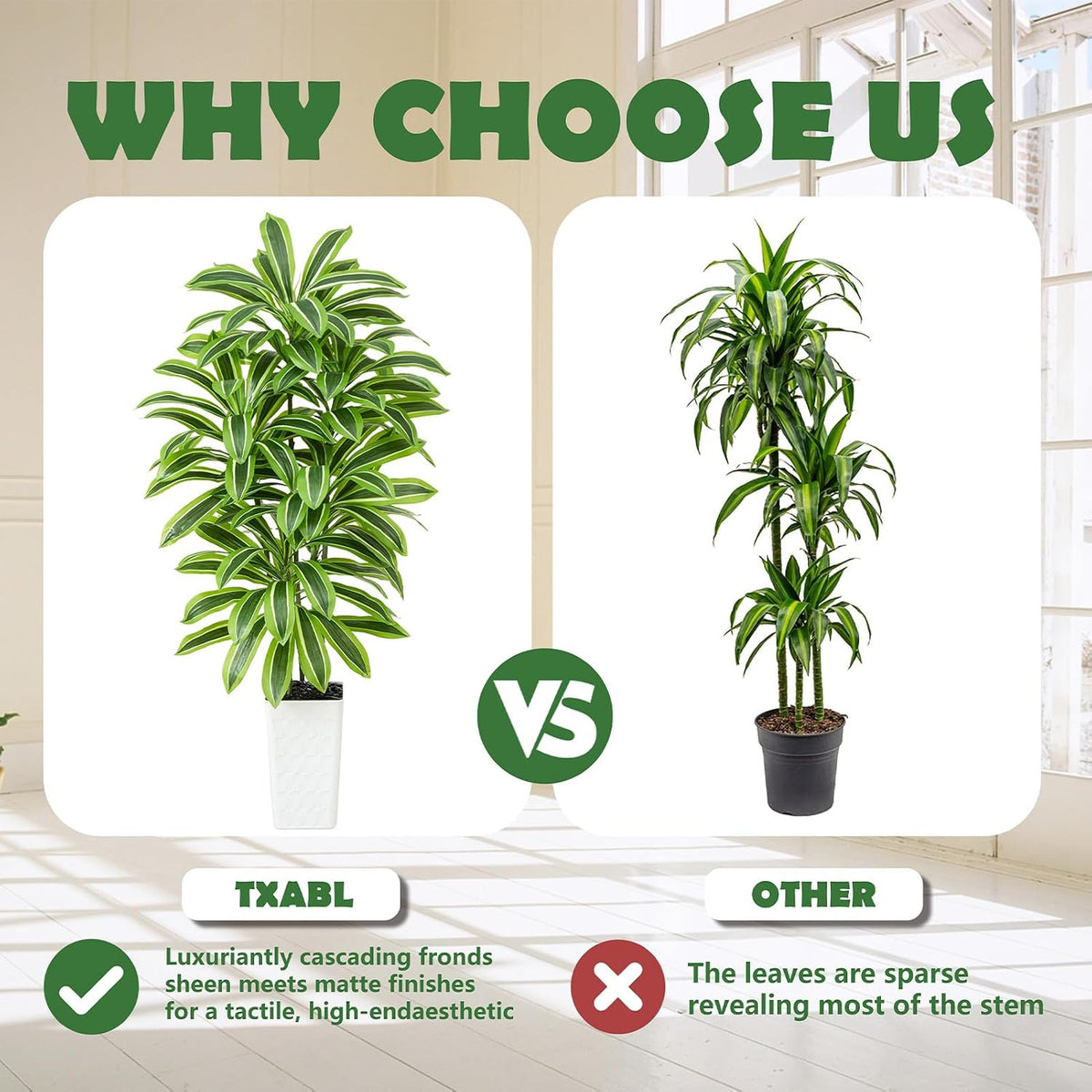 Artificial Dracaena Tree Indoor, 6FT Tall Fake Floor Plants with White Planter & Pebbles, Faux Silk Yucca Tree for Home Office Living Room Bedroom Farmhouse Modern Outdoor Topiary Tree