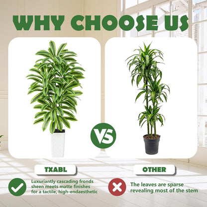 Artificial Dracaena Tree Indoor, 6FT Tall Fake Floor Plants with White Planter & Pebbles, Faux Silk Yucca Tree for Home Office Living Room Bedroom Farmhouse Modern Outdoor Topiary Tree