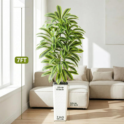 Artificial Dracaena Tree Indoor, 6FT Tall Fake Floor Plants with White Planter & Pebbles, Faux Silk Yucca Tree for Home Office Living Room Bedroom Farmhouse Modern Outdoor Topiary Tree