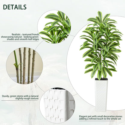 Artificial Dracaena Tree Indoor, 6FT Tall Fake Floor Plants with White Planter & Pebbles, Faux Silk Yucca Tree for Home Office Living Room Bedroom Farmhouse Modern Outdoor Topiary Tree