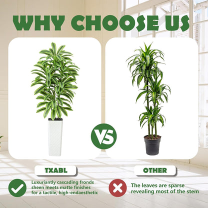 Artificial Dracaena Tree Indoor, 6FT Tall Fake Floor Plants with White Planter & Pebbles, Faux Silk Yucca Tree for Home Office Living Room Bedroom Farmhouse Modern Outdoor Topiary Tree