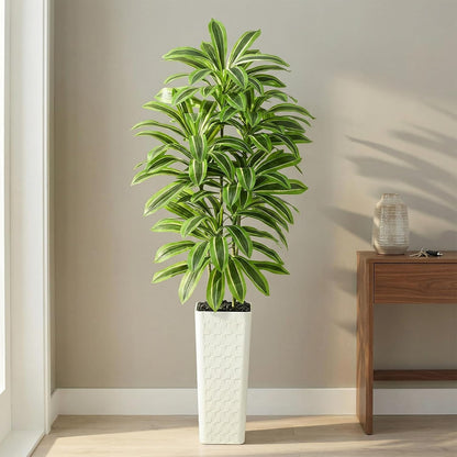 Artificial Dracaena Tree Indoor, 6FT Tall Fake Floor Plants with White Planter & Pebbles, Faux Silk Yucca Tree for Home Office Living Room Bedroom Farmhouse Modern Outdoor Topiary Tree