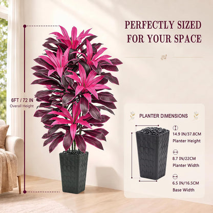 Artificial Dracaena Tree Indoor, 6FT Tall Fake Floor Plants with White Planter & Pebbles, Faux Silk Yucca Tree for Home Office Living Room Bedroom Farmhouse Modern Outdoor Topiary Tree