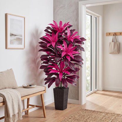 Artificial Dracaena Tree Indoor, 6FT Tall Fake Floor Plants with White Planter & Pebbles, Faux Silk Yucca Tree for Home Office Living Room Bedroom Farmhouse Modern Outdoor Topiary Tree