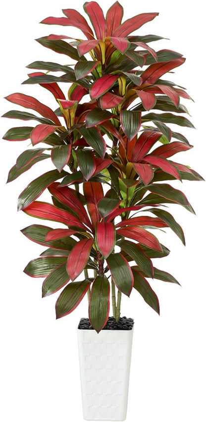 Artificial Dracaena Tree Indoor, 6FT Tall Fake Floor Plants with White Planter & Pebbles, Faux Silk Yucca Tree for Home Office Living Room Bedroom Farmhouse Modern Outdoor Topiary Tree