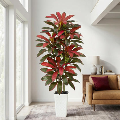 Artificial Dracaena Tree Indoor, 6FT Tall Fake Floor Plants with White Planter & Pebbles, Faux Silk Yucca Tree for Home Office Living Room Bedroom Farmhouse Modern Outdoor Topiary Tree