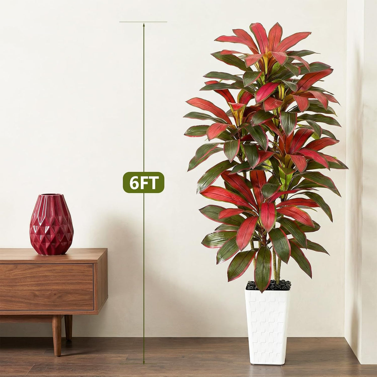Artificial Dracaena Tree Indoor, 6FT Tall Fake Floor Plants with White Planter & Pebbles, Faux Silk Yucca Tree for Home Office Living Room Bedroom Farmhouse Modern Outdoor Topiary Tree