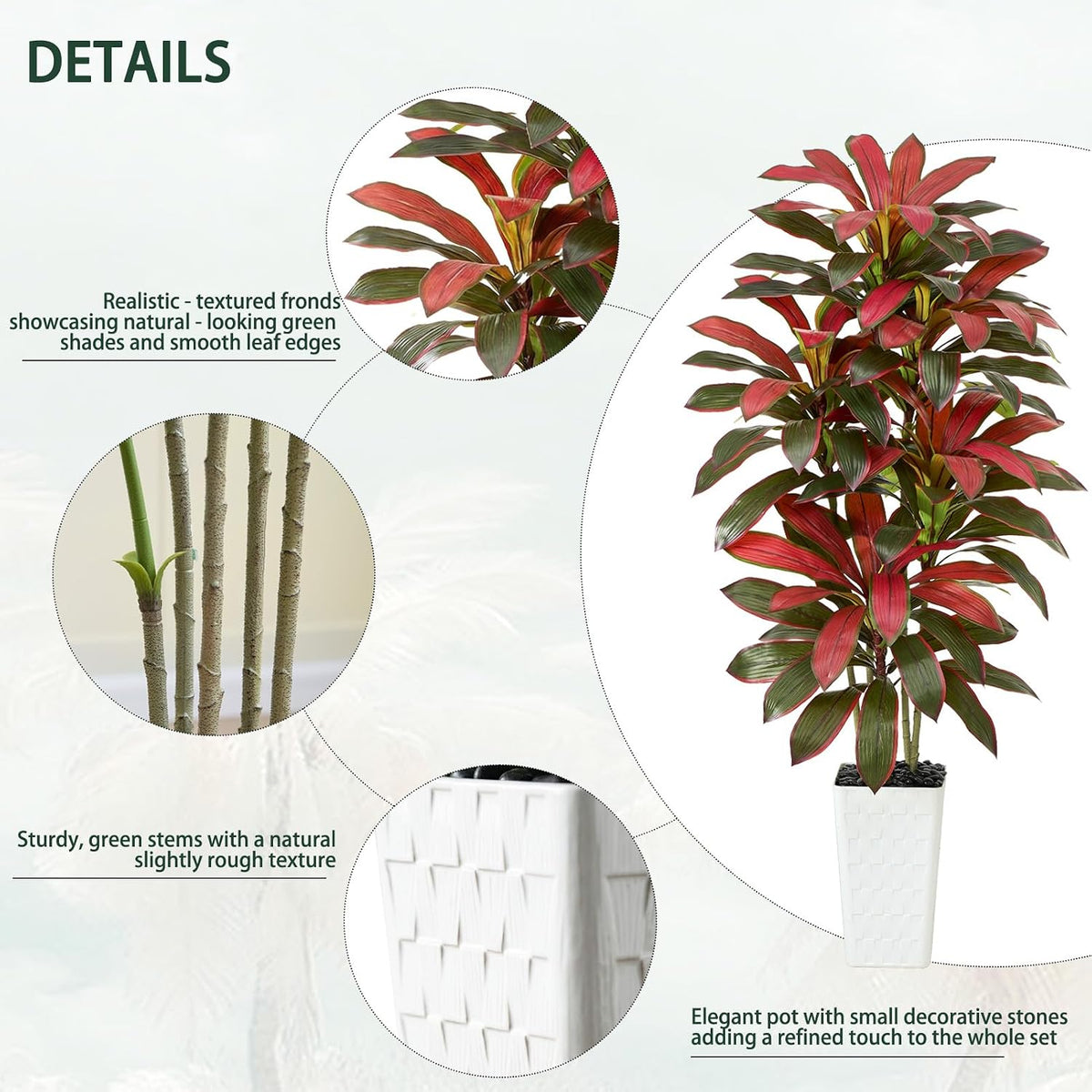 Artificial Dracaena Tree Indoor, 6FT Tall Fake Floor Plants with White Planter & Pebbles, Faux Silk Yucca Tree for Home Office Living Room Bedroom Farmhouse Modern Outdoor Topiary Tree